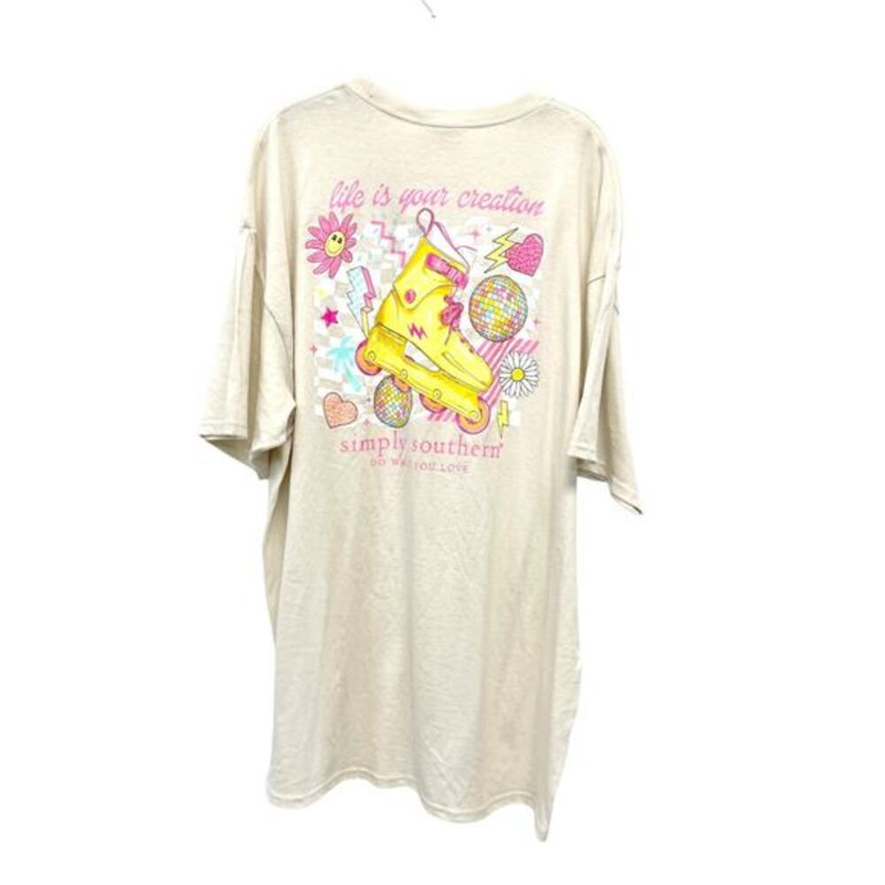 Simply Southern Roller Skate Graphic Tee Oversize Soft Cotton T-Shirt Cream XXL